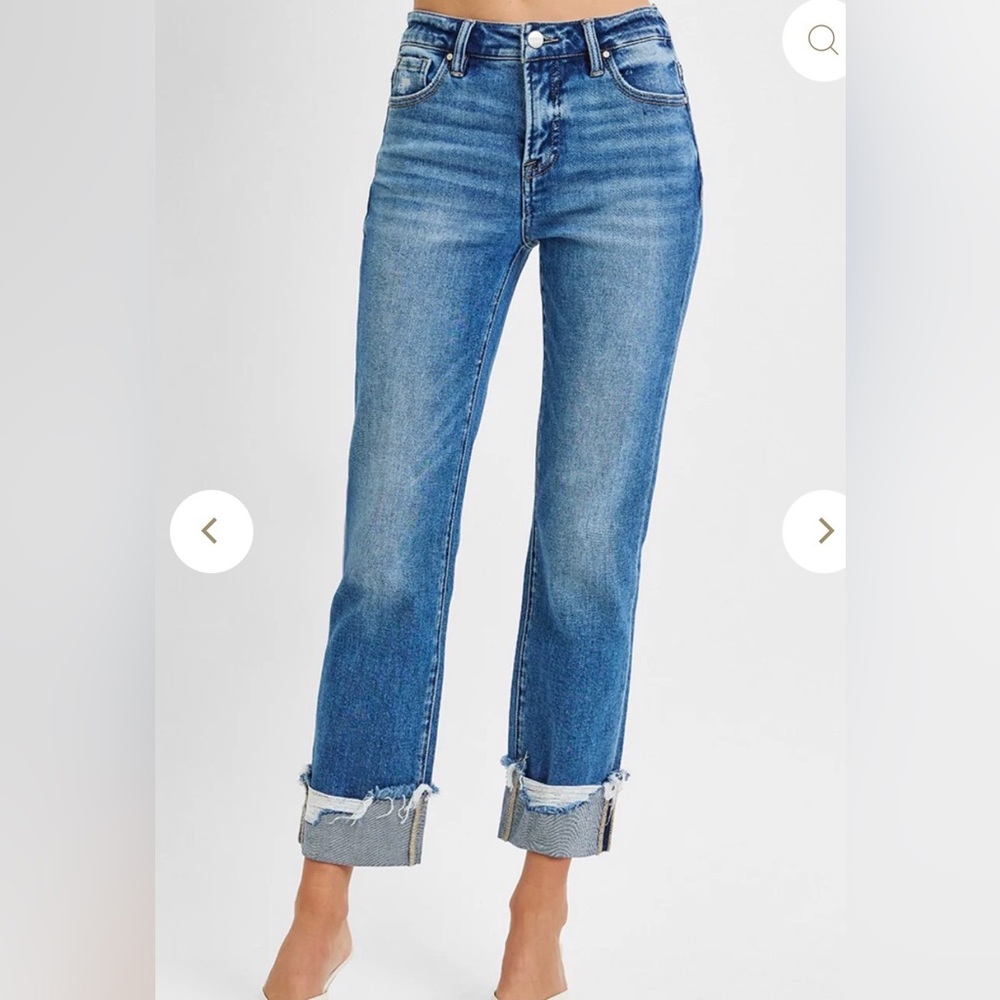 Risen straight leg cuffed jeans size 1X